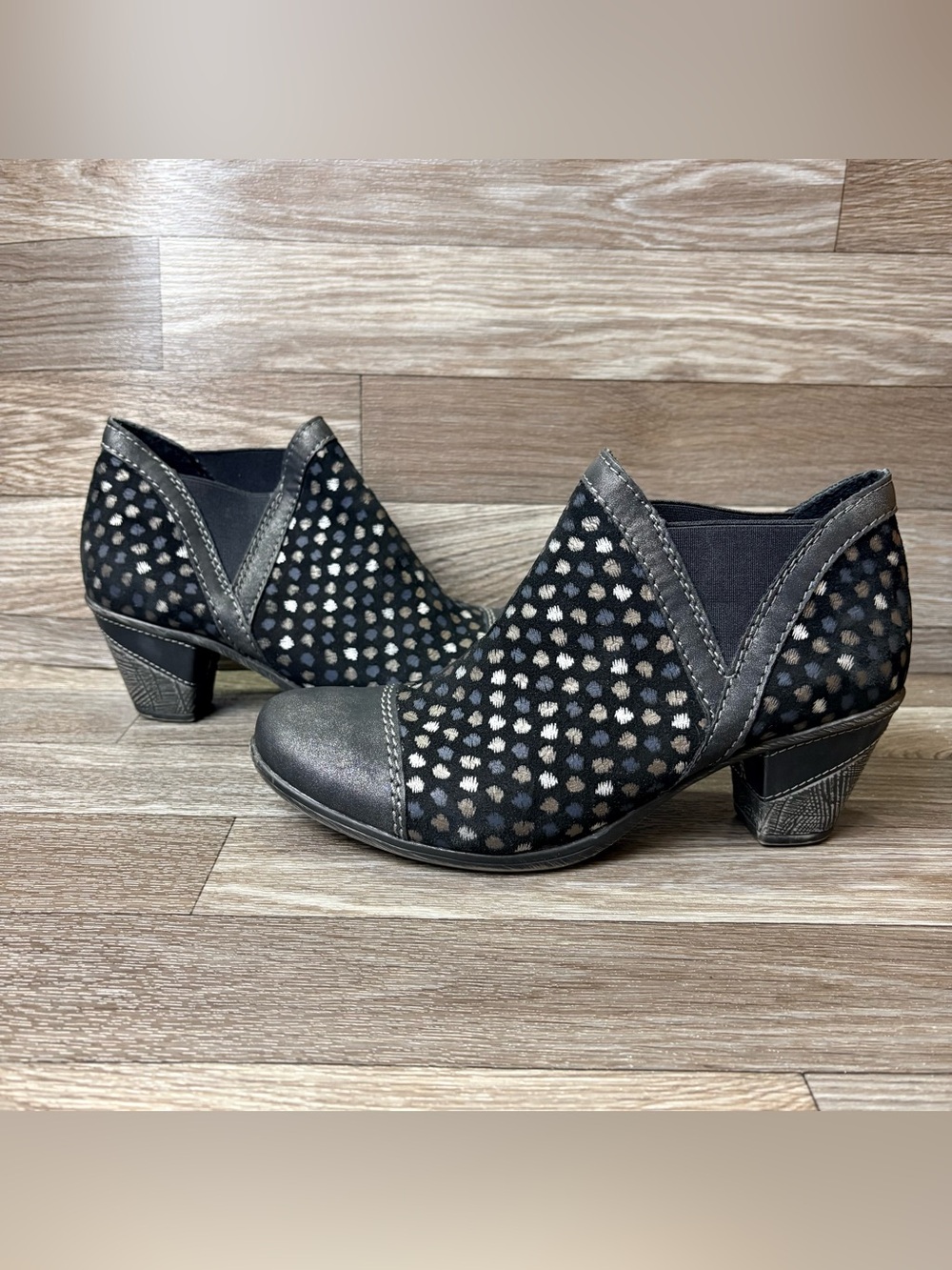 Remonte Cheyenne D8 Ankle Boots in Black Polka Dot Elastic Gusset Heeled Sz 38